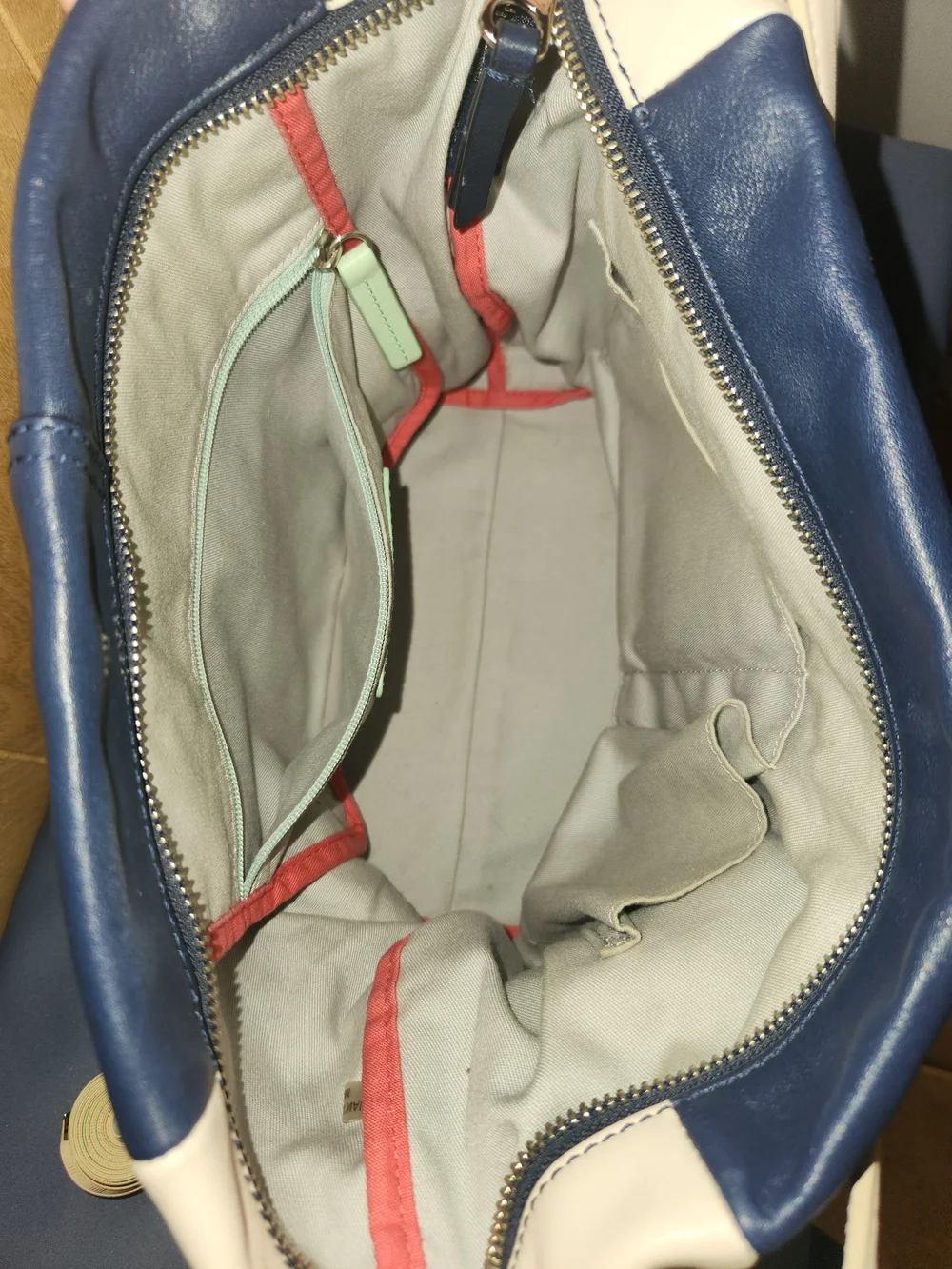 Coach Navy and White Leather Hobo Shoulder Bag